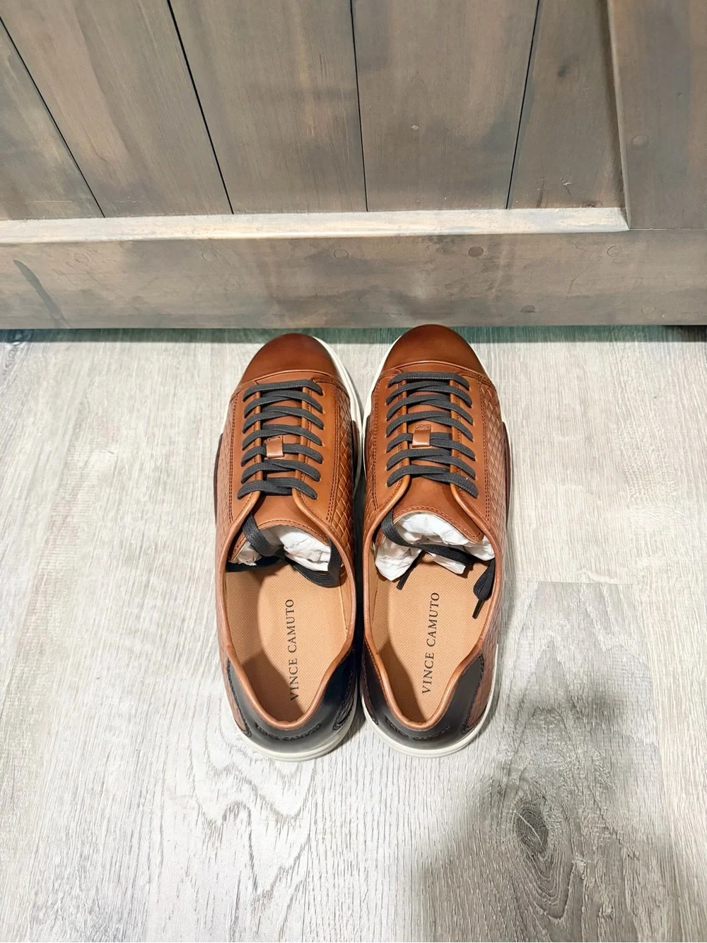 Vince Camuto Men's Brown Minimalist Woven Leather Sneakers Size 12 Casual Shoes